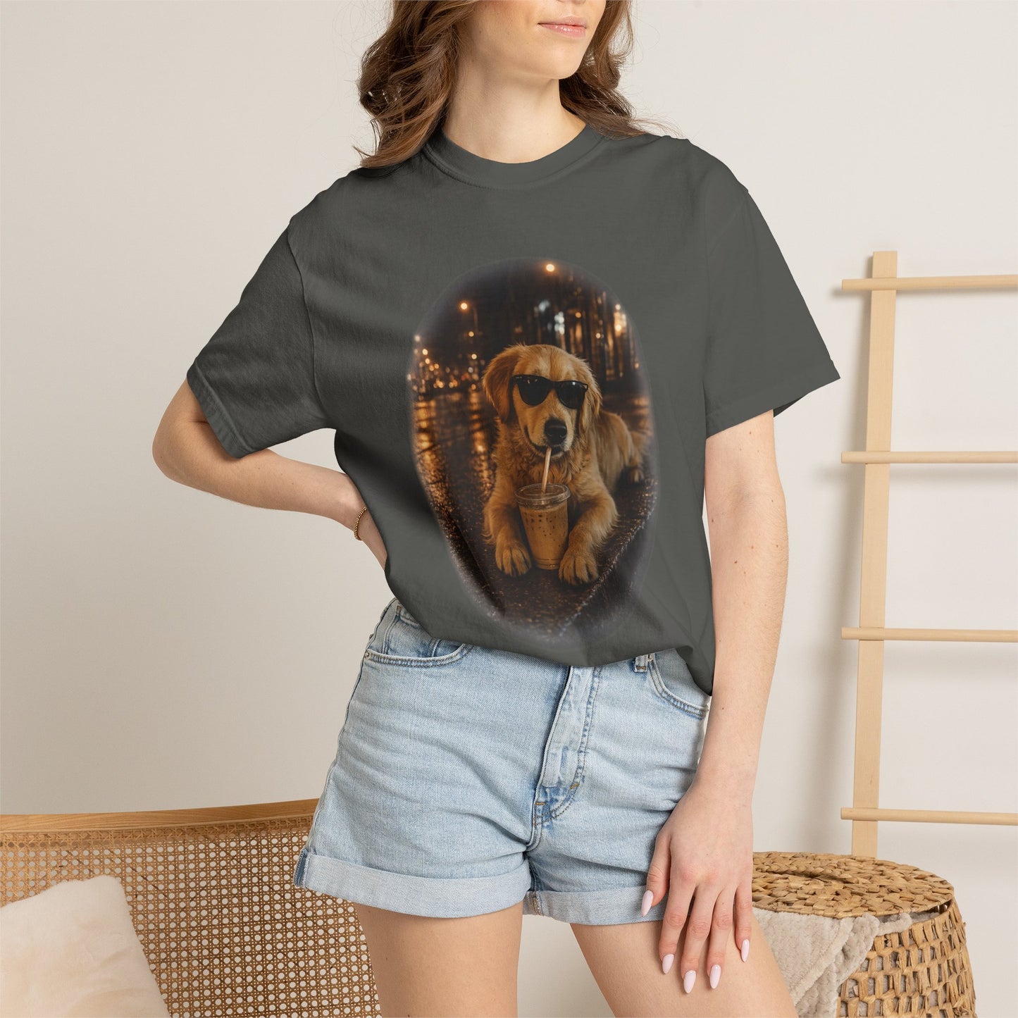 Dog with Sunglasses T-Shirt — Cool Golden Retriever Night Scene Tee
