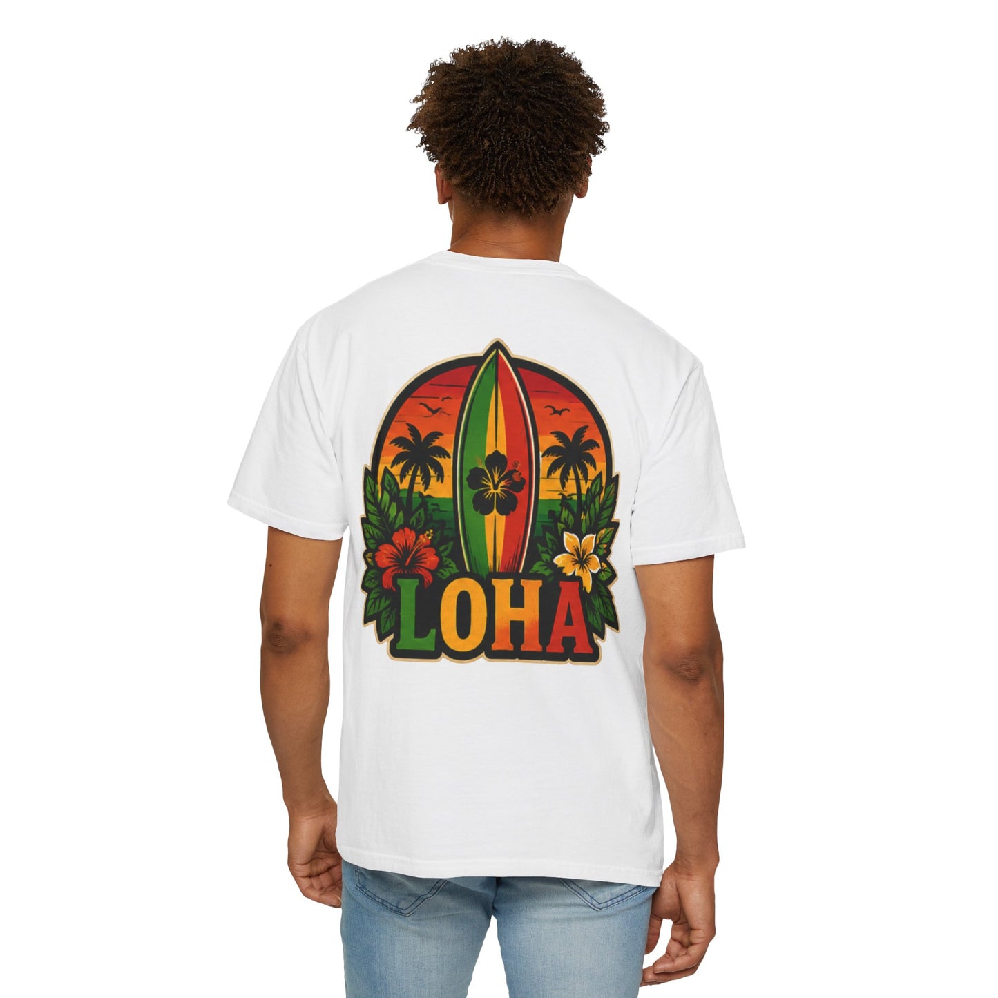 Loha Surf T-Shirt — Tropical Hibiscus Sunset Graphic