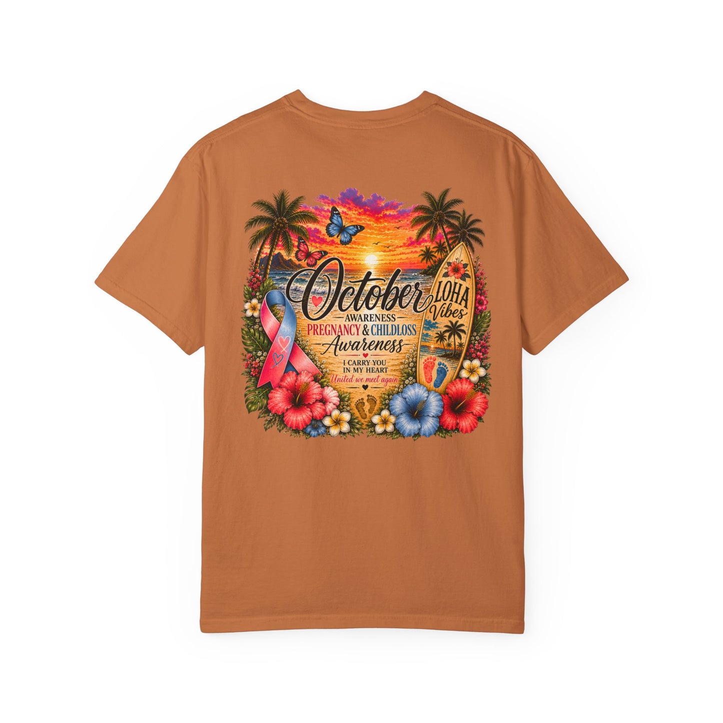 T-Shirt — October Pregnancy & Childloss Awareness Sunset Floral Backprint