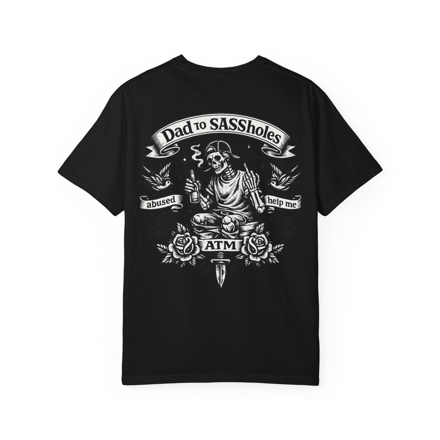 Dad to SASSholes T-Shirt — Retro Skull Tattoo Back Graphic Tee