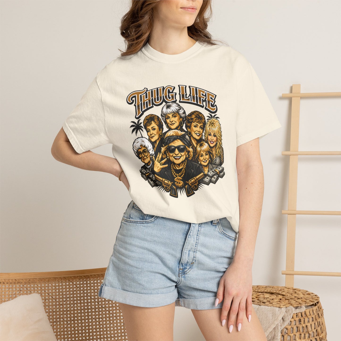 T H U G Golden Dolly Grandma Portrait T-Shirt | Retro TV Comedy Crew Tee