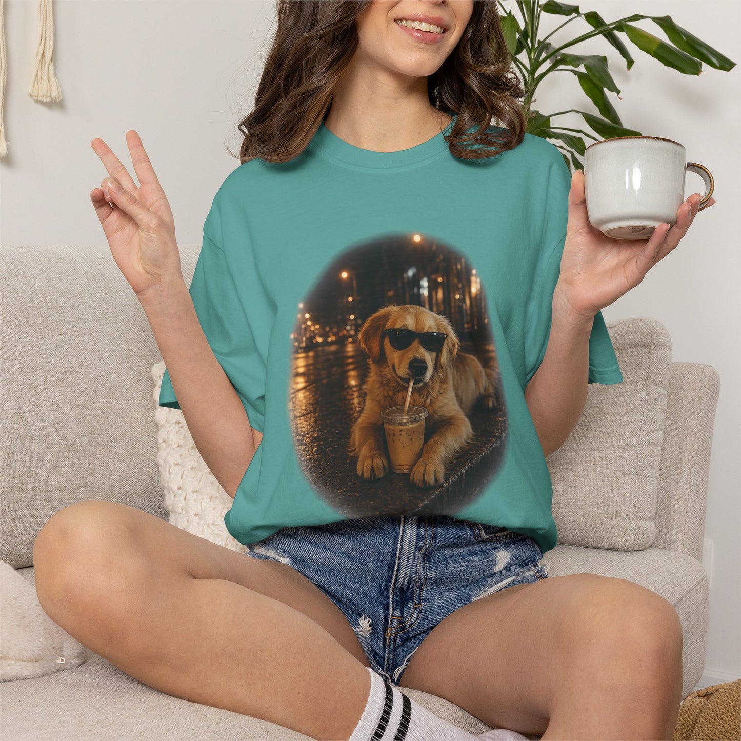 Dog with Sunglasses T-Shirt — Cool Golden Retriever Night Scene Tee