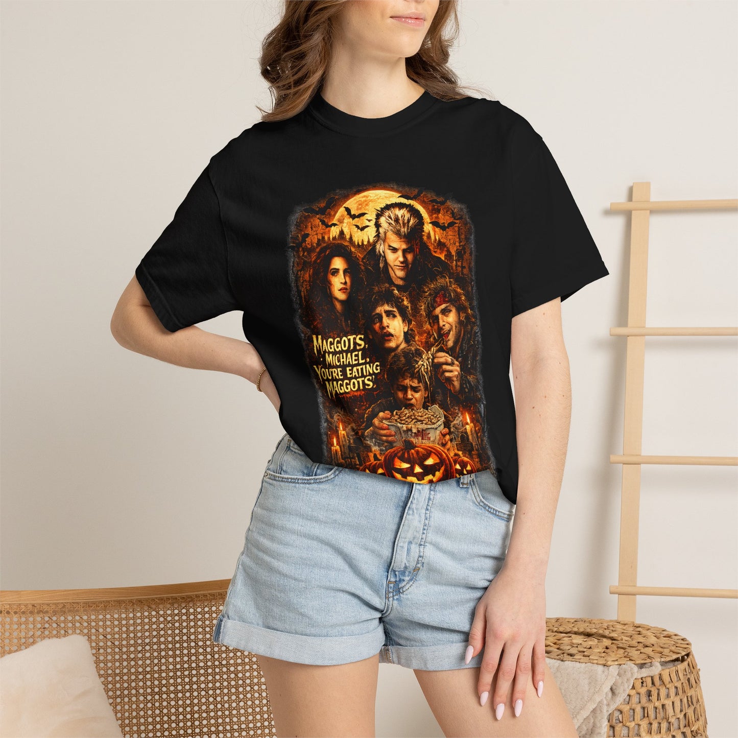 Halloween Horror Movie Collage T-Shirt — "Maggots" Retro Pumpkin Graphic