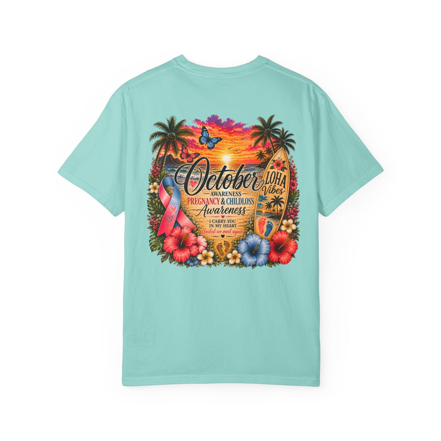 T-Shirt — October Pregnancy & Childloss Awareness Sunset Floral Backprint