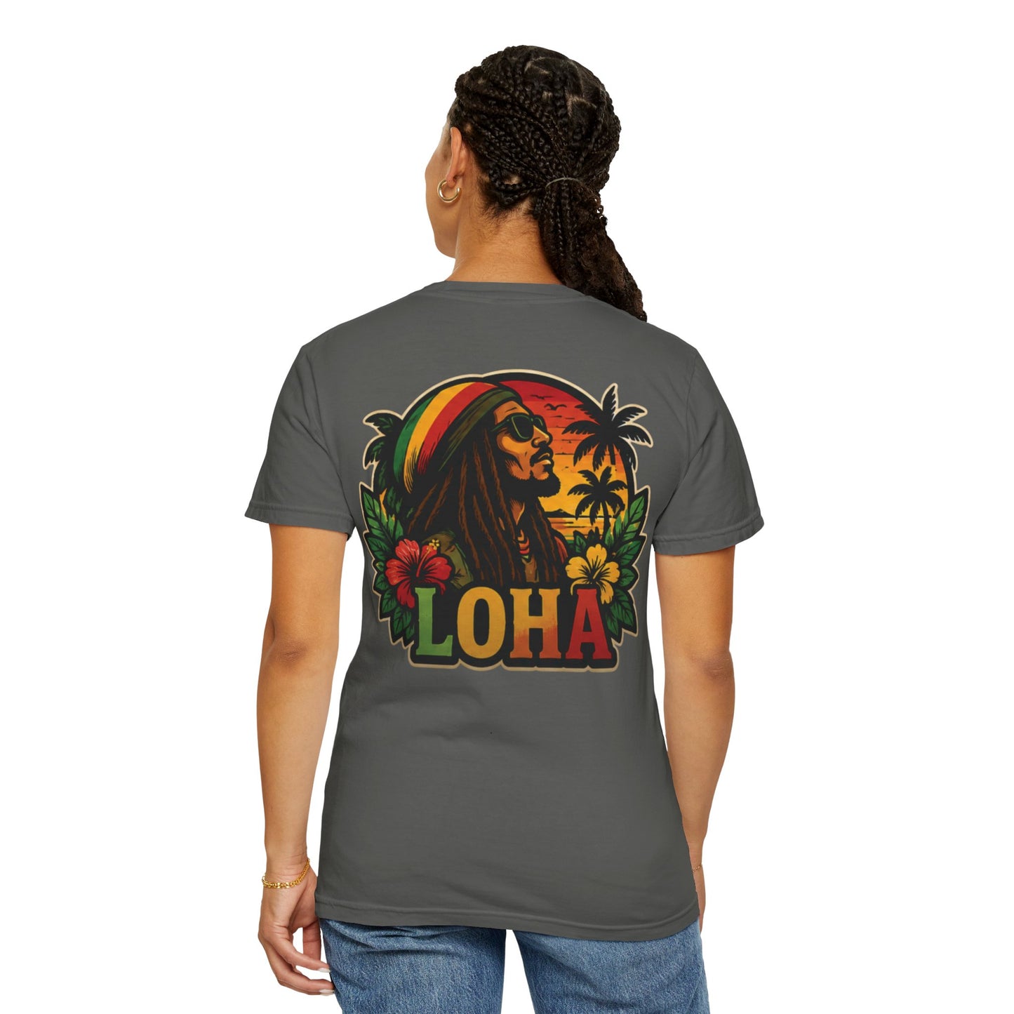 Rasta Aloha T-Shirt — "LOHA" Reggae Sunset Tee