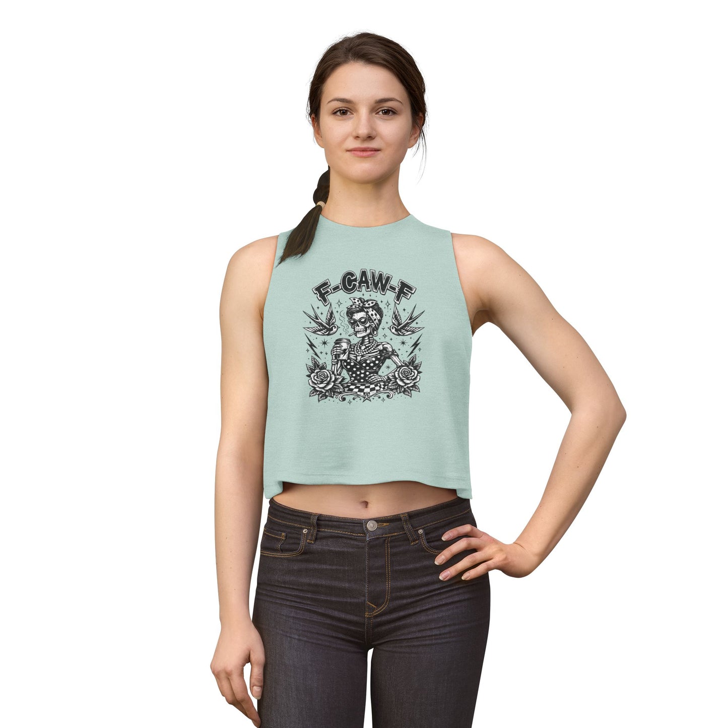 Women's Crop Top — Rockabilly Skeleton 'F-GAW-F' Graphic Tank