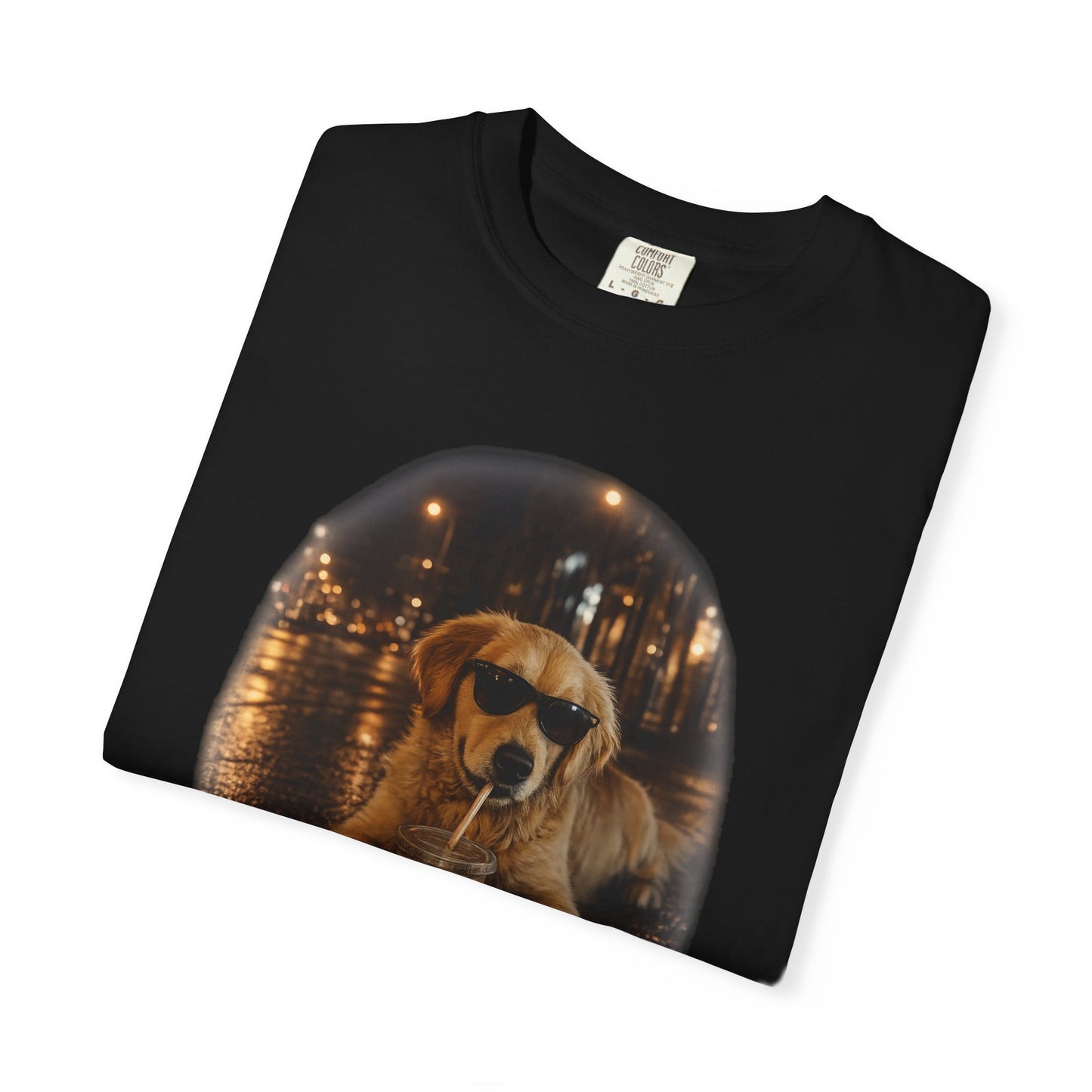 Dog with Sunglasses T-Shirt — Cool Golden Retriever Night Scene Tee