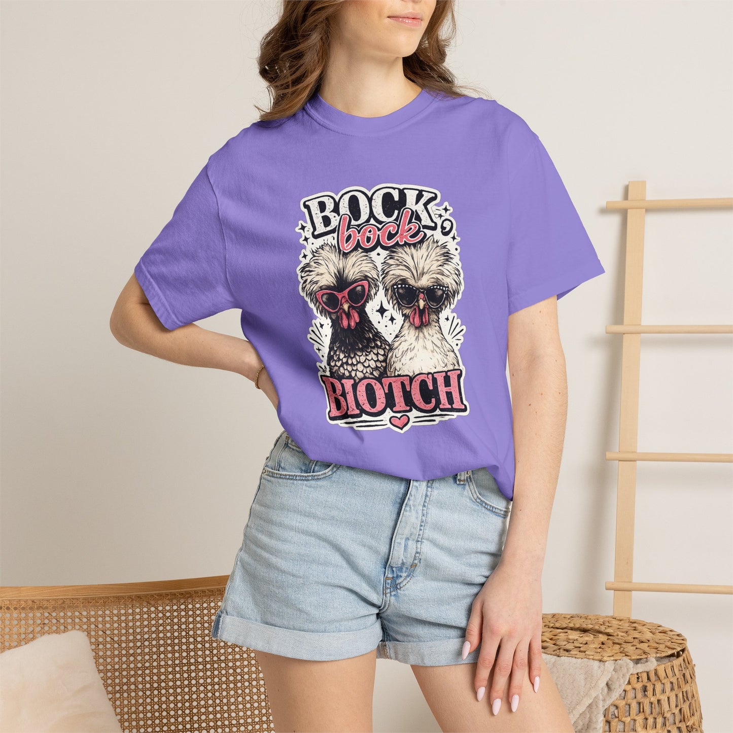 Bock Bock Biotch T-shirt | Silkie Chickens Illustration, Funny Poultry Graphic