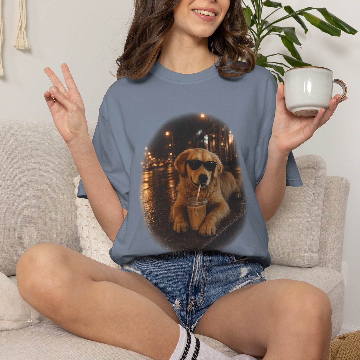 Dog with Sunglasses T-Shirt — Cool Golden Retriever Night Scene Tee