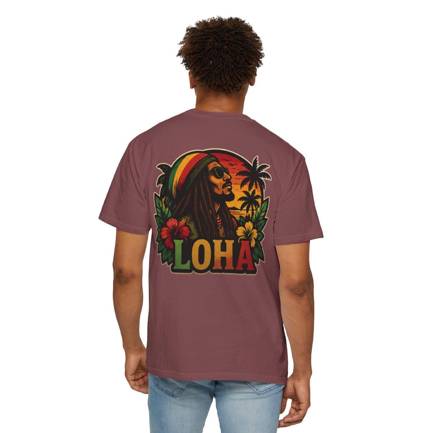 Rasta Aloha T-Shirt — "LOHA" Reggae Sunset Tee