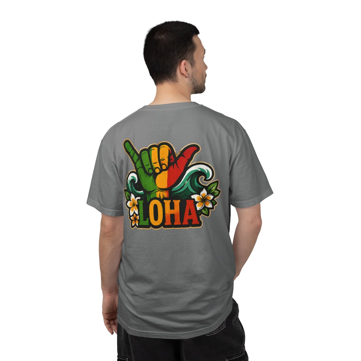 Loha Shaka T-Shirt — Retro Surf Hawaiian Tee with "LOHA" Back Graphic
