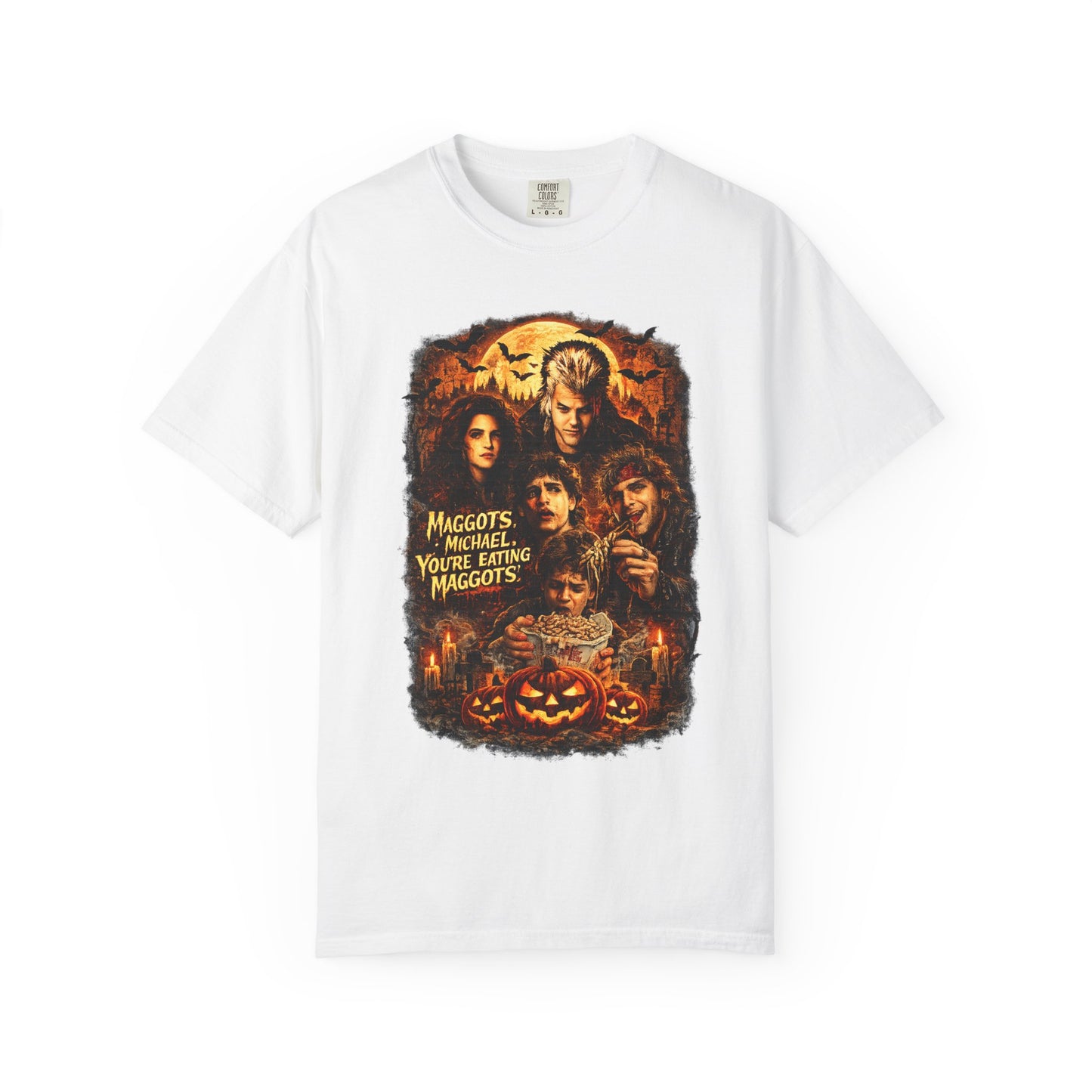 Halloween Horror Movie Collage T-Shirt — "Maggots" Retro Pumpkin Graphic