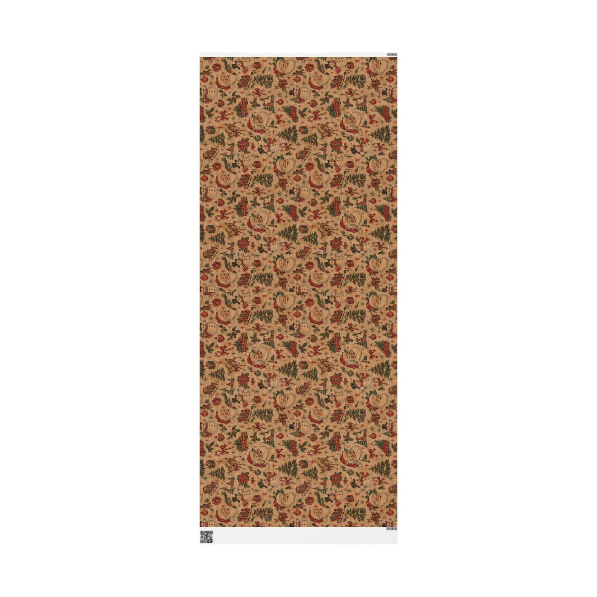 Vintage Christmas Wrapping Paper Roll — Rustic Snowman & Holiday Motifs