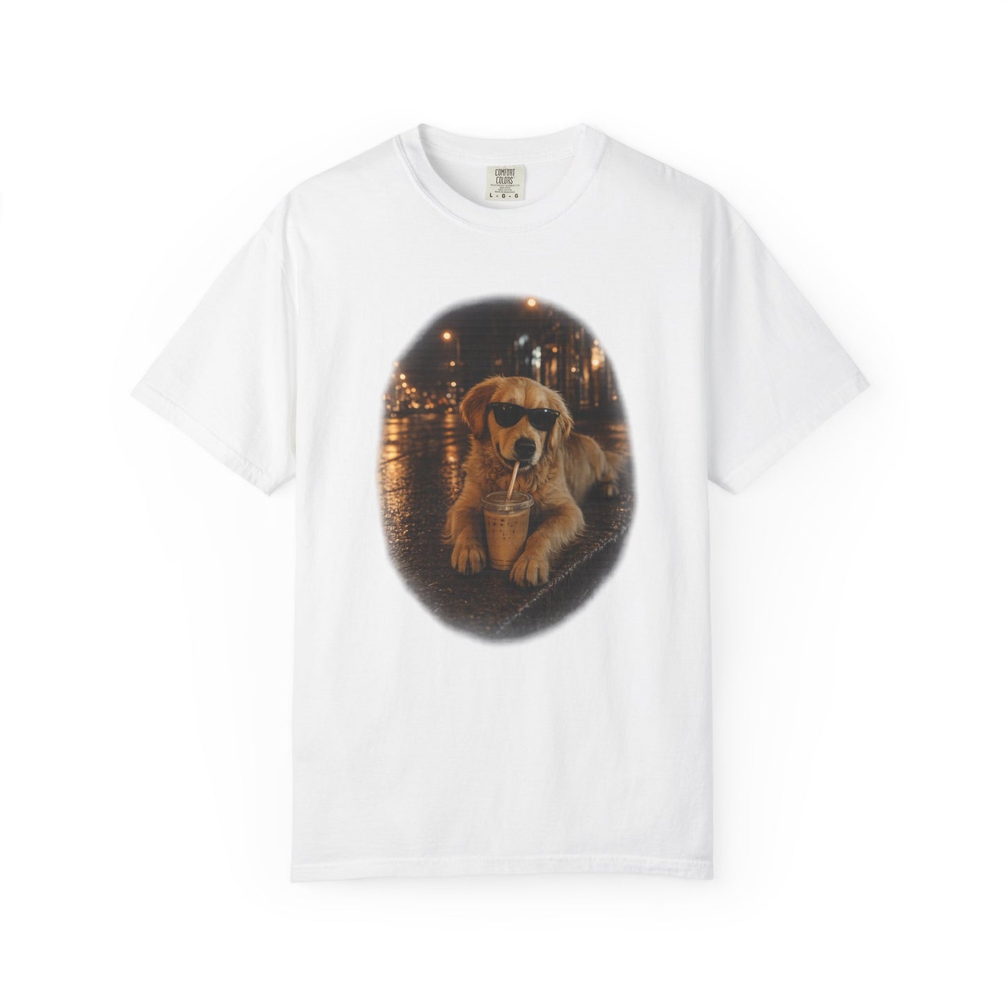 Dog with Sunglasses T-Shirt — Cool Golden Retriever Night Scene Tee