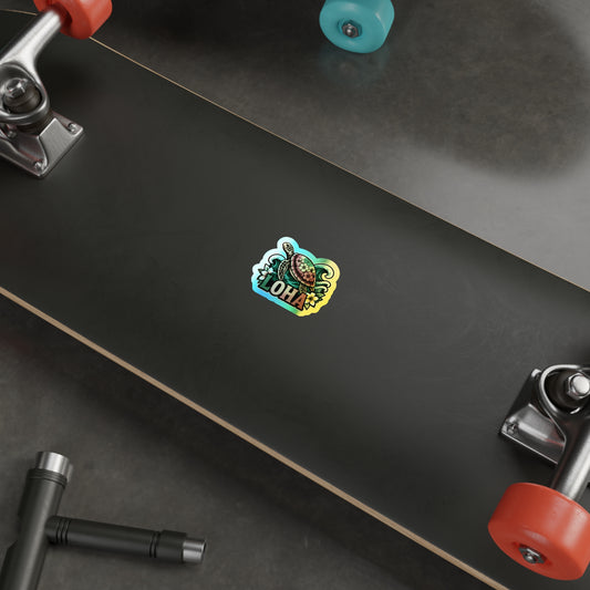 Holographic Turtle 'LOHA' Die-Cut Sticker — Tropical Surf Skateboard Decal