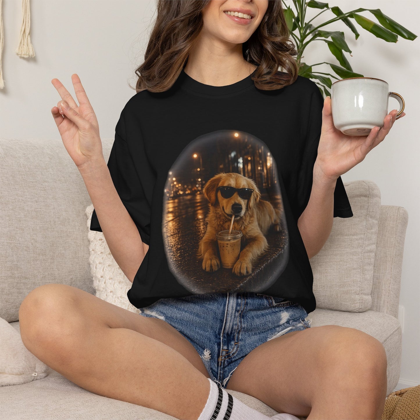 Dog with Sunglasses T-Shirt — Cool Golden Retriever Night Scene Tee