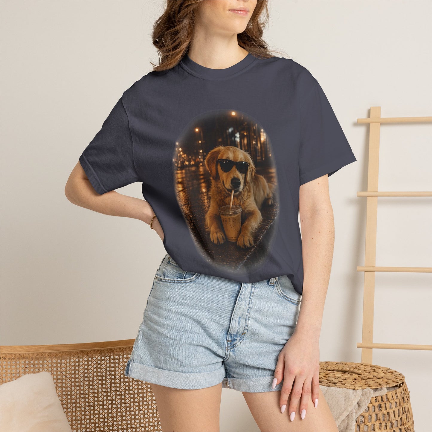 Dog with Sunglasses T-Shirt — Cool Golden Retriever Night Scene Tee