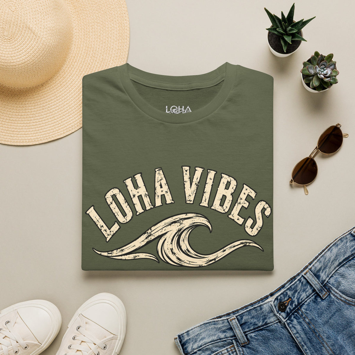 LOHA VIBES Signature Wave Graphic Tee – Coastal Lifestyle T-Shirt