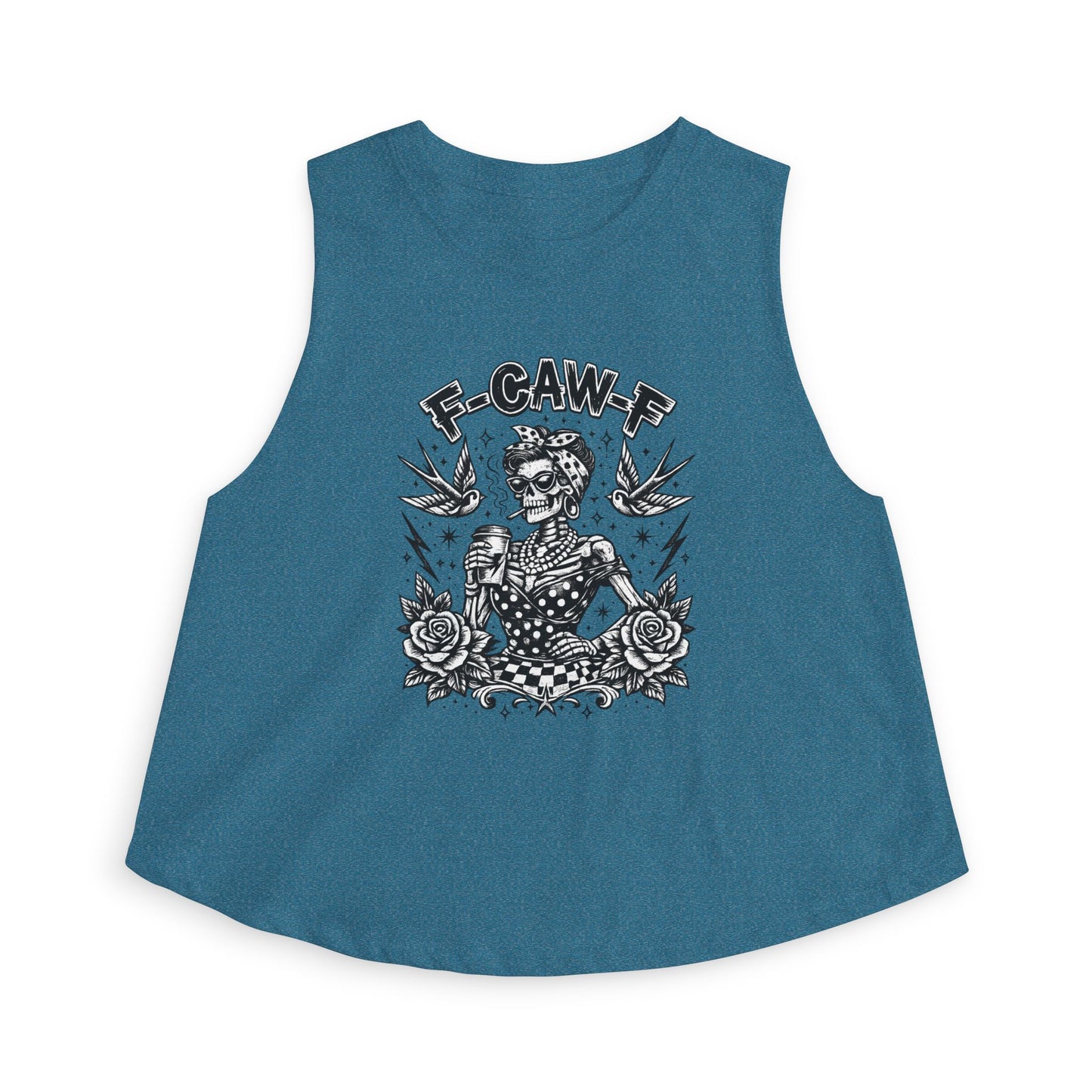 Women's Crop Top — Rockabilly Skeleton 'F-GAW-F' Graphic Tank