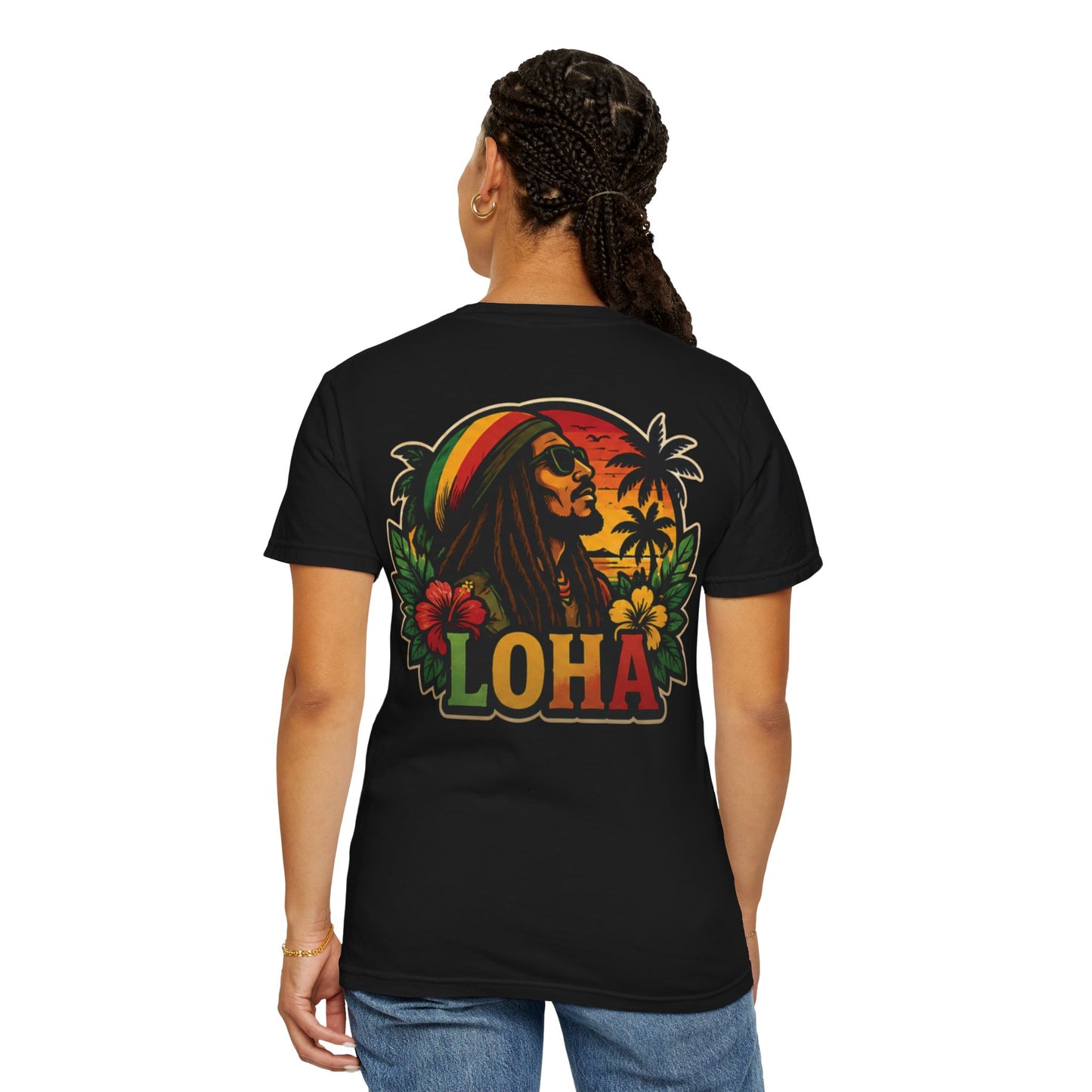 Rasta Aloha T-Shirt — "LOHA" Reggae Sunset Tee