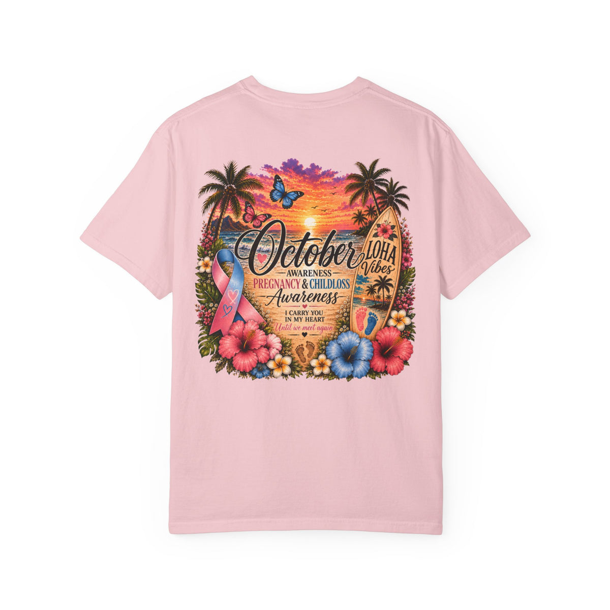 "Mama" to an Angel in Heaven T-Shirt — October Pregnancy & Childloss Awareness Sunset Floral Backprint
