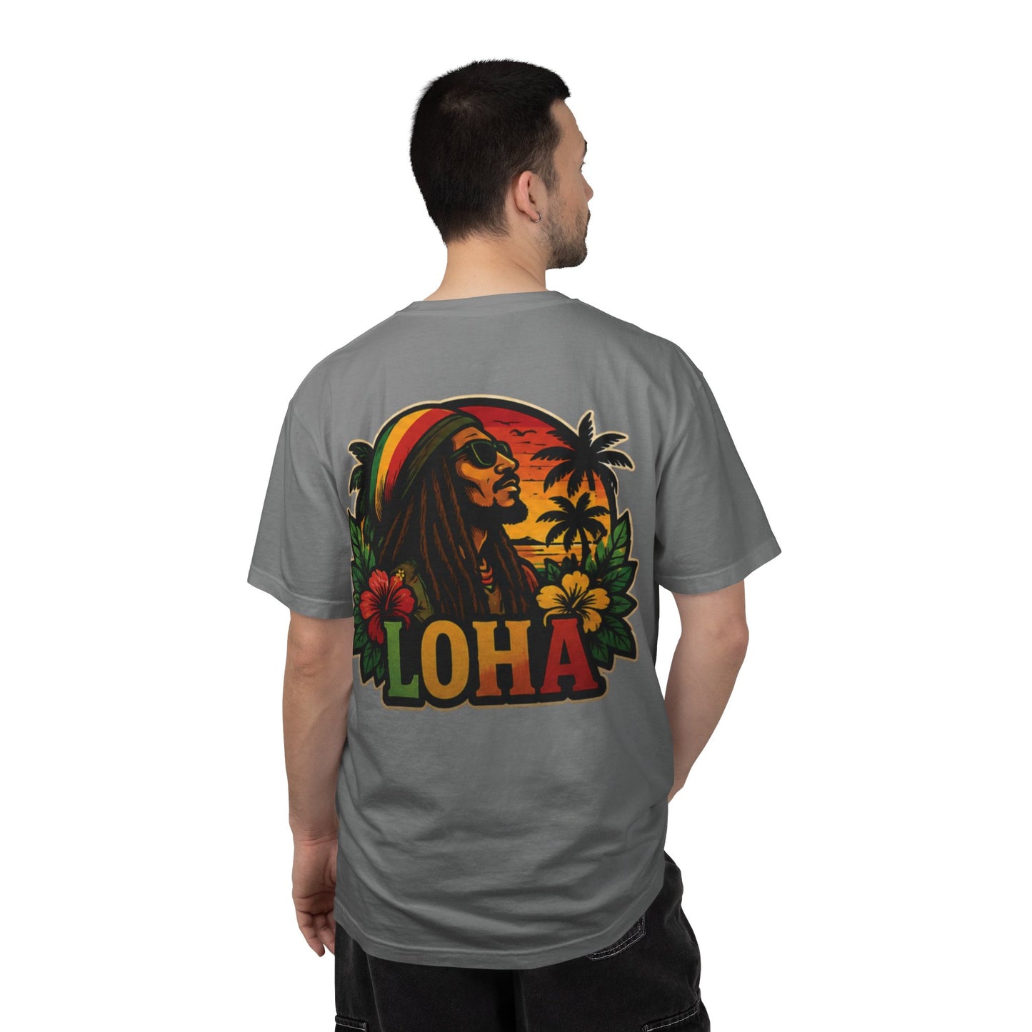 Rasta Aloha T-Shirt — "LOHA" Reggae Sunset Tee