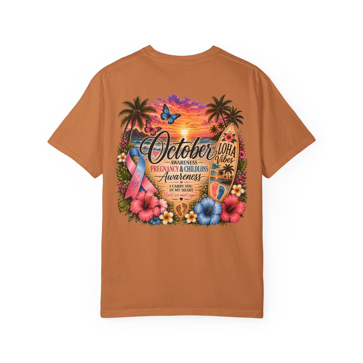 "Mama" to an Angel in Heaven T-Shirt — October Pregnancy & Childloss Awareness Sunset Floral Backprint