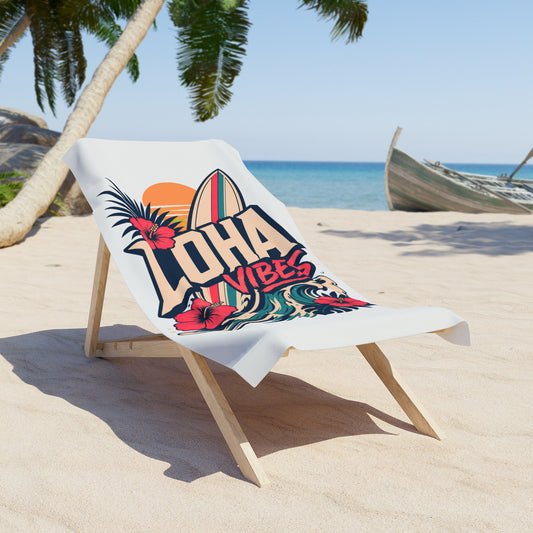 Loha Vibes Beach Towel – Tropical Surf & Hibiscus Sun Design