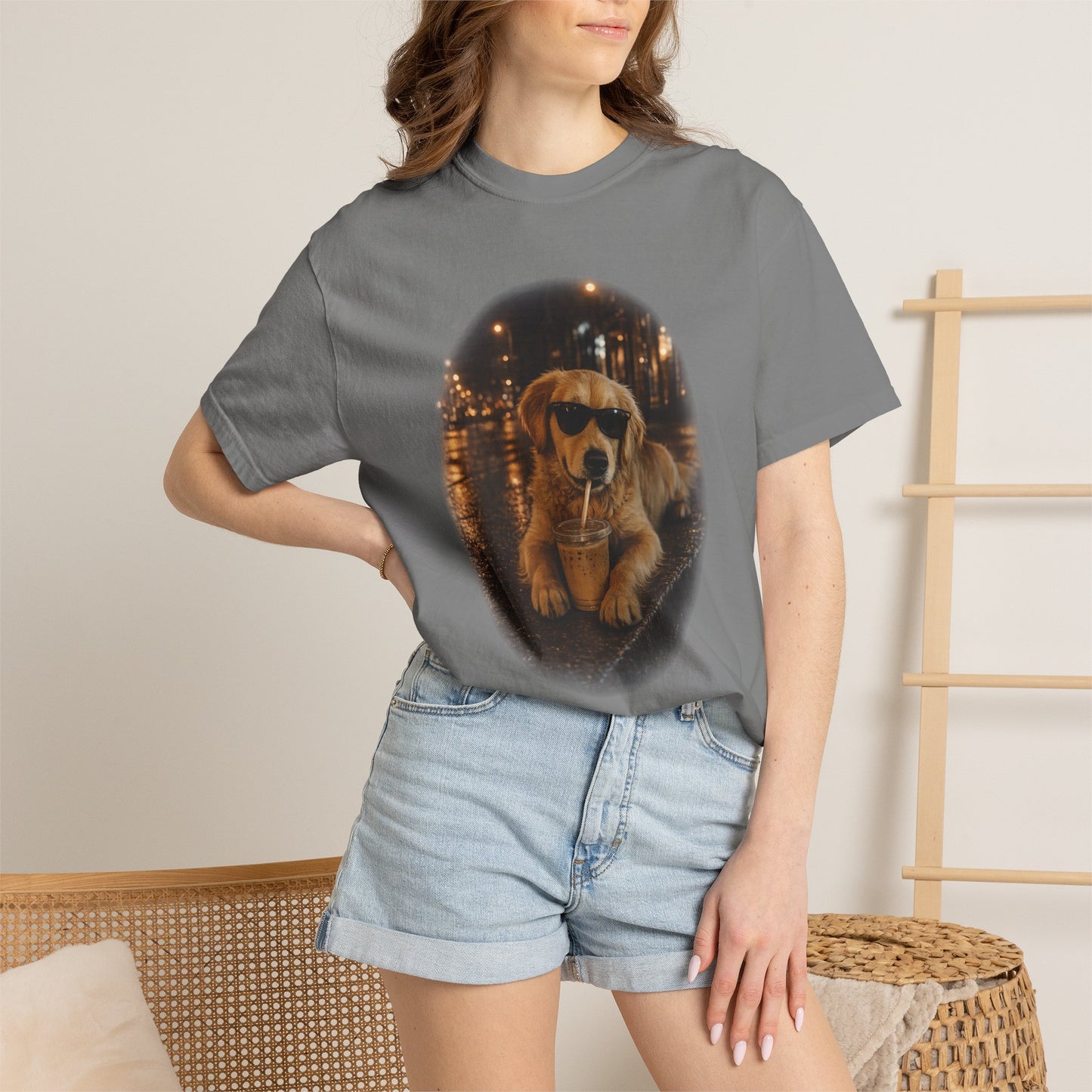 Dog with Sunglasses T-Shirt — Cool Golden Retriever Night Scene Tee