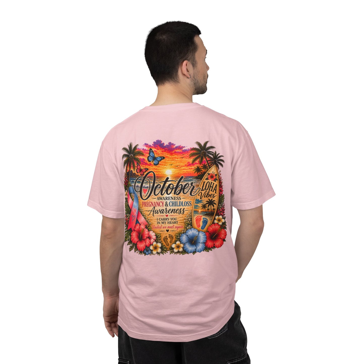 T-Shirt — October Pregnancy & Childloss Awareness Sunset Floral Backprint