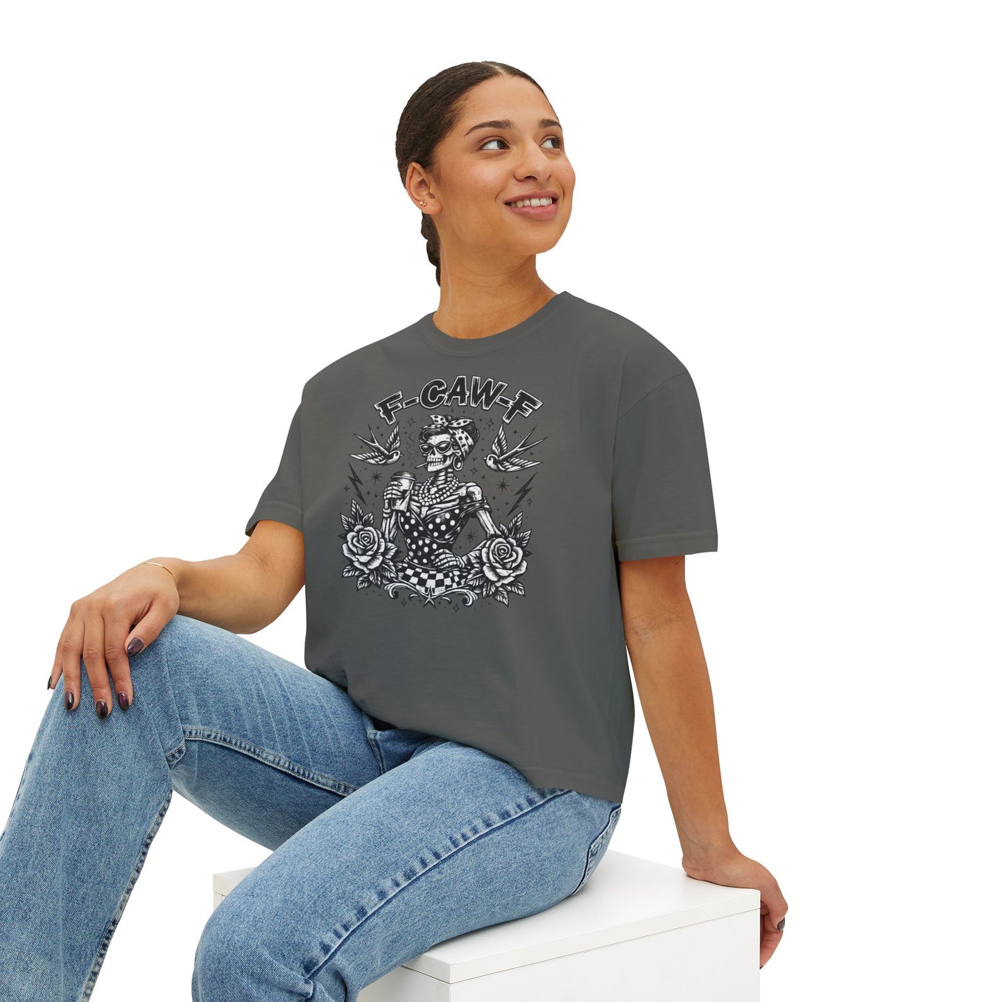 Graphic Tee — 'F-GAW-F' Retro Skull Pinup Design