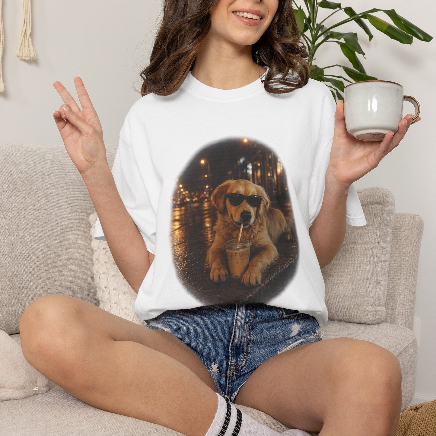 Dog with Sunglasses T-Shirt — Cool Golden Retriever Night Scene Tee