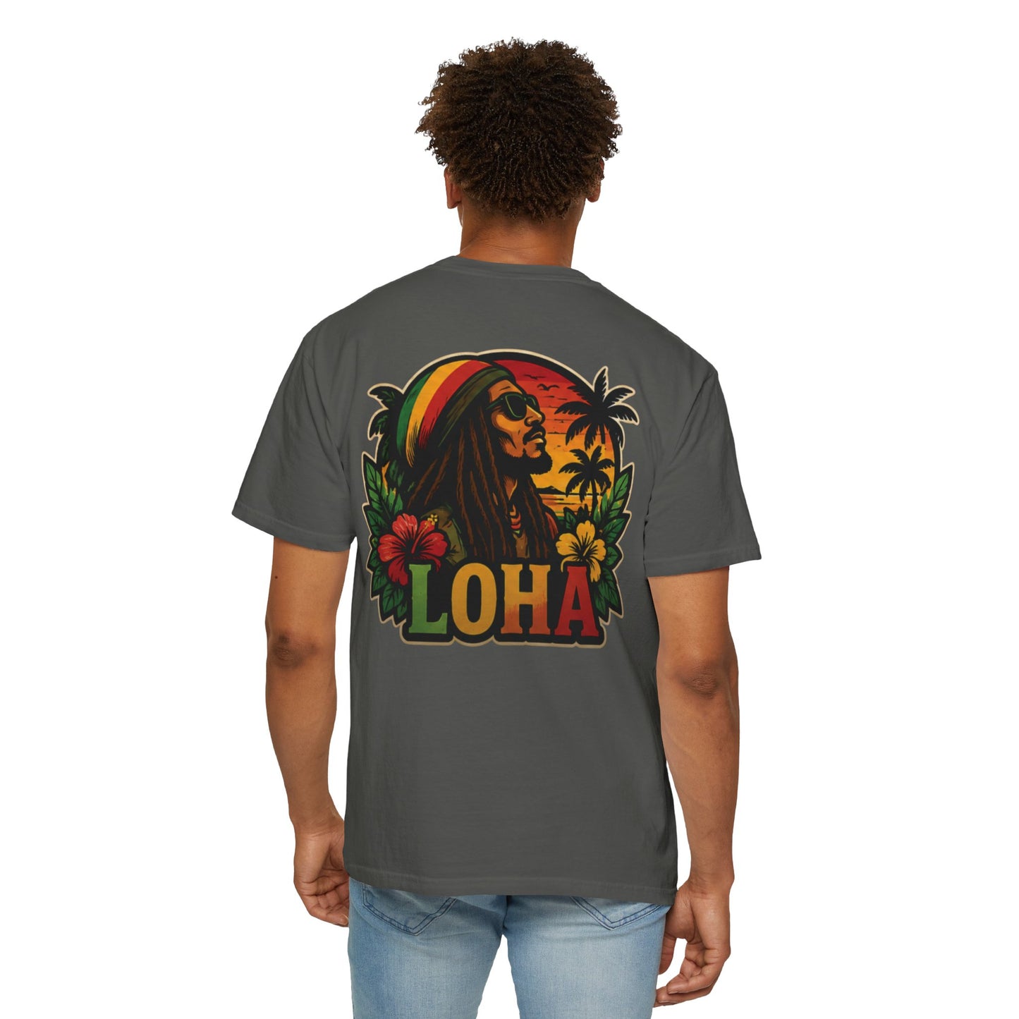 Rasta Aloha T-Shirt — "LOHA" Reggae Sunset Tee