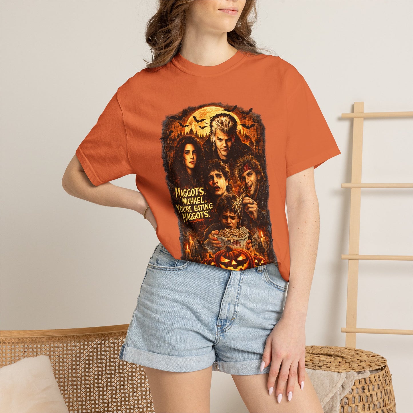 Halloween Horror Movie Collage T-Shirt — "Maggots" Retro Pumpkin Graphic