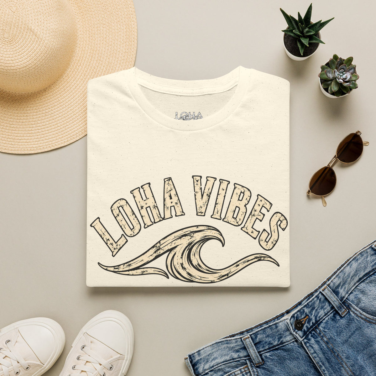 LOHA VIBES Signature Wave Graphic Tee – Coastal Lifestyle T-Shirt
