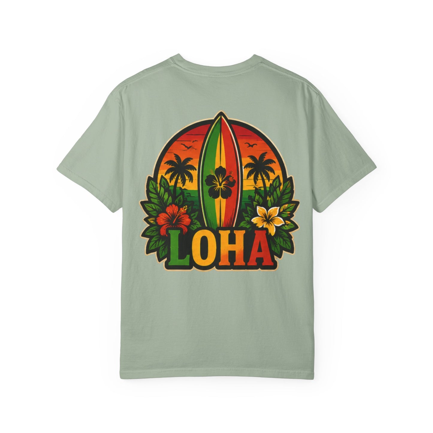 Loha Surf T-Shirt — Tropical Hibiscus Sunset Graphic