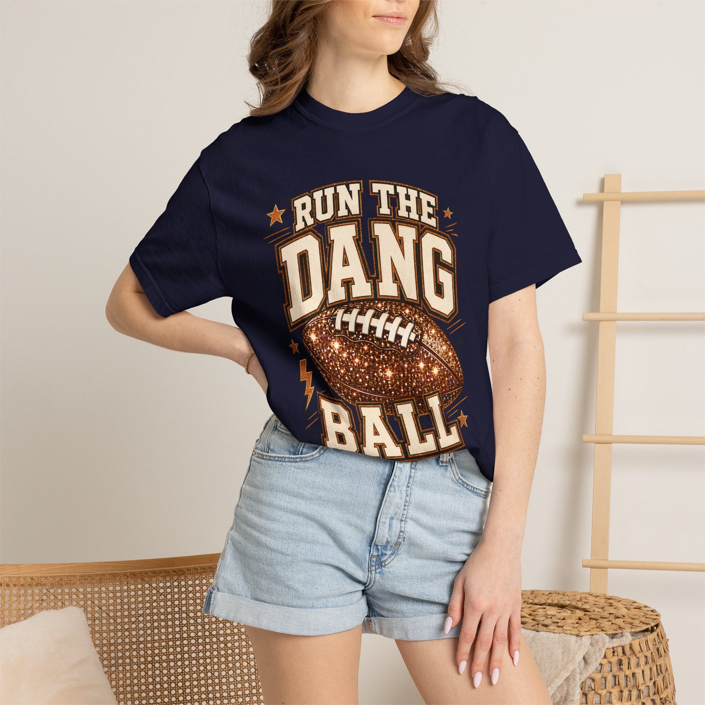 Run the Dang Ball Football T-Shirt — Retro Glitter Football Graphic Tee
