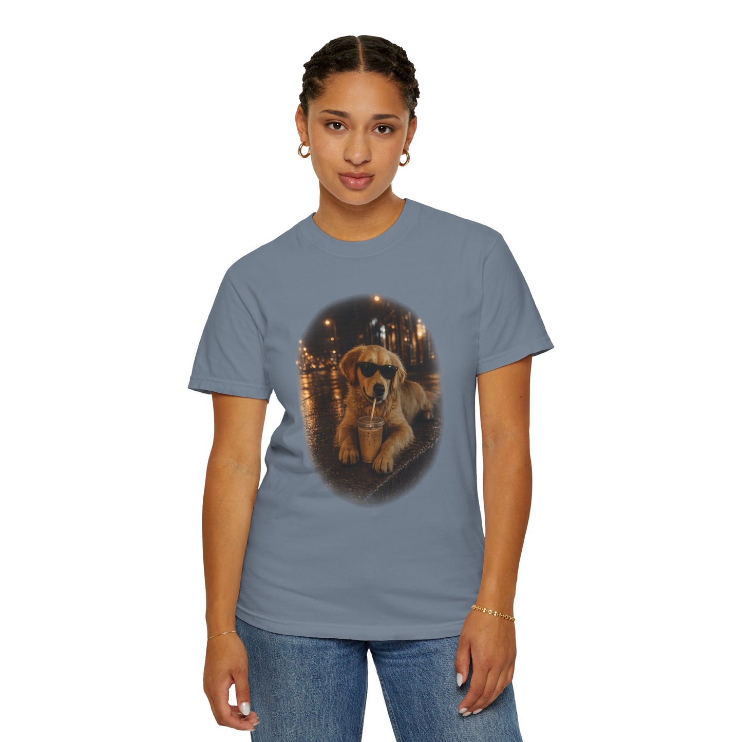Dog with Sunglasses T-Shirt — Cool Golden Retriever Night Scene Tee