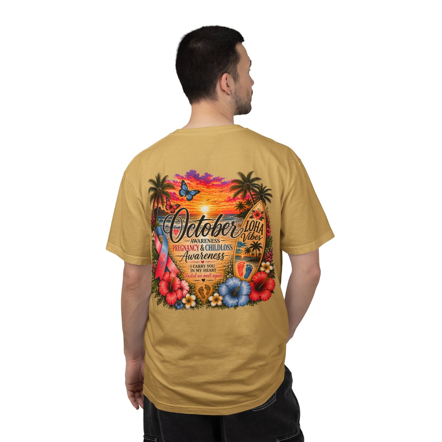 T-Shirt — October Pregnancy & Childloss Awareness Sunset Floral Backprint