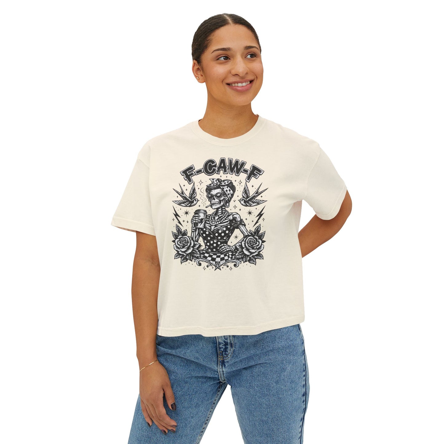Graphic Tee — 'F-GAW-F' Retro Skull Pinup Design