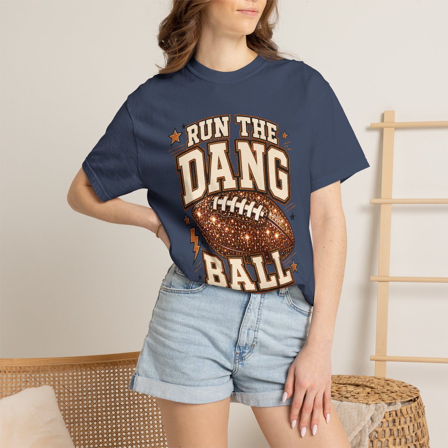 Run the Dang Ball Football T-Shirt — Retro Glitter Football Graphic Tee