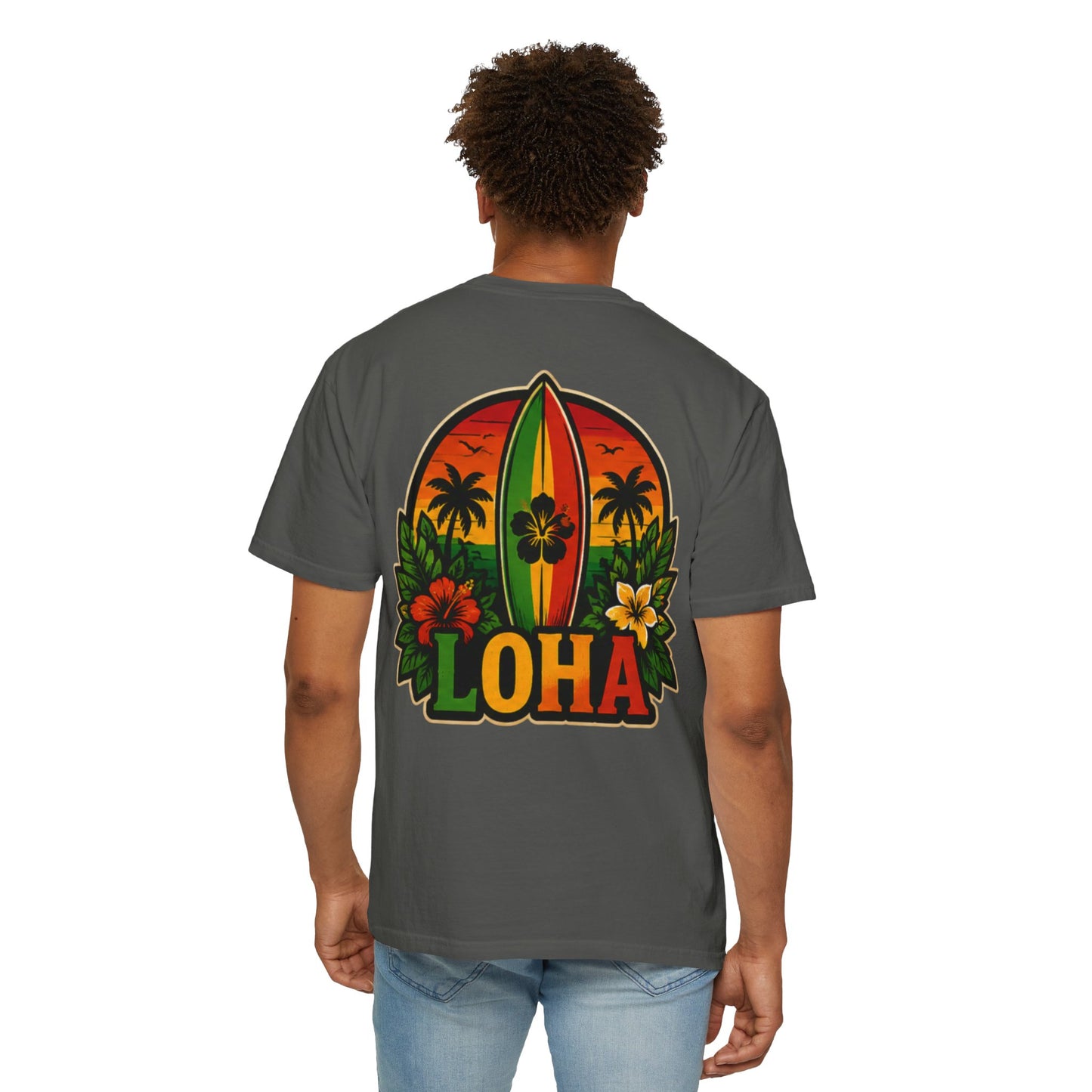 Loha Surf T-Shirt — Tropical Hibiscus Sunset Graphic