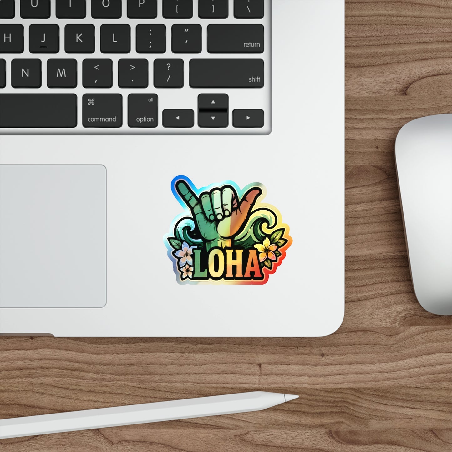Holographic "Loha" Shaka Sticker — Die-Cut Surf Vibe