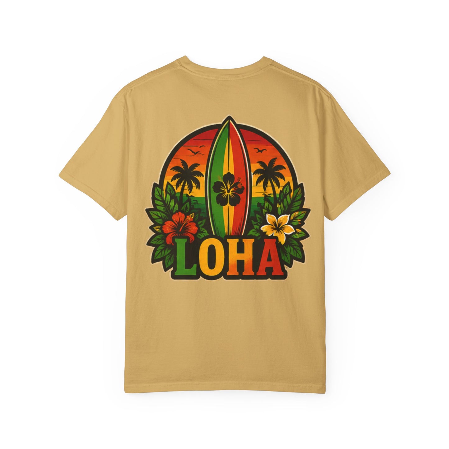 Loha Surf T-Shirt — Tropical Hibiscus Sunset Graphic