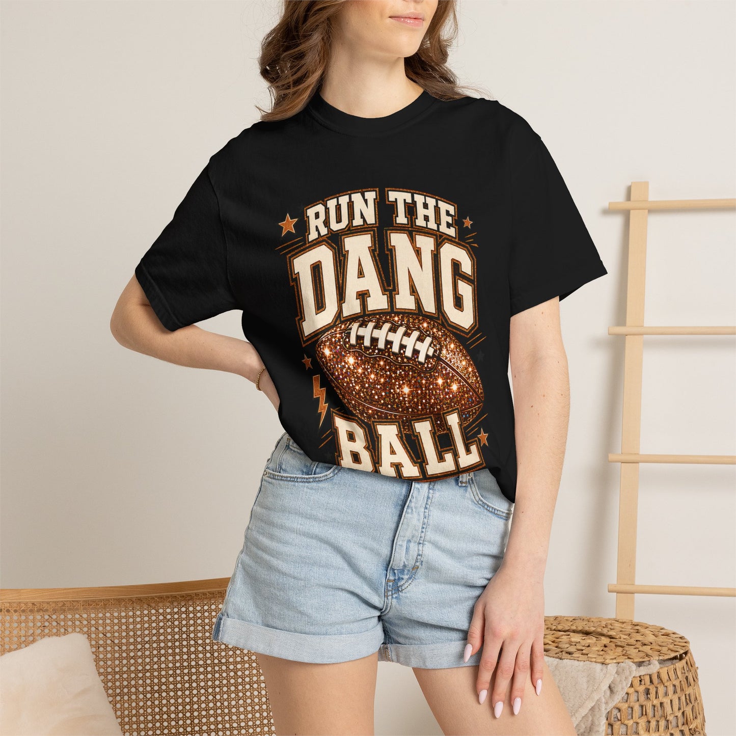 Run the Dang Ball Football T-Shirt — Retro Glitter Football Graphic Tee