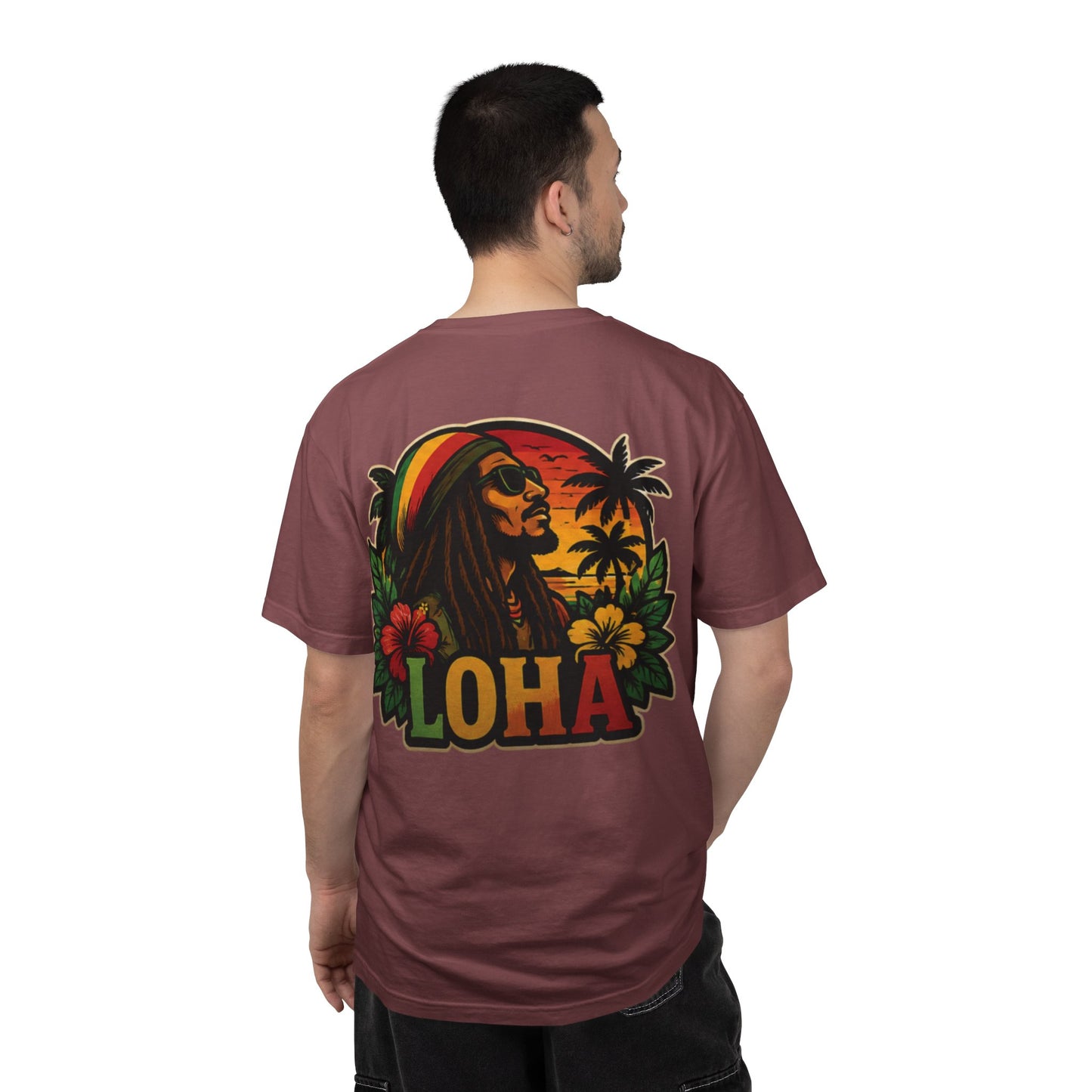 Rasta Aloha T-Shirt — "LOHA" Reggae Sunset Tee