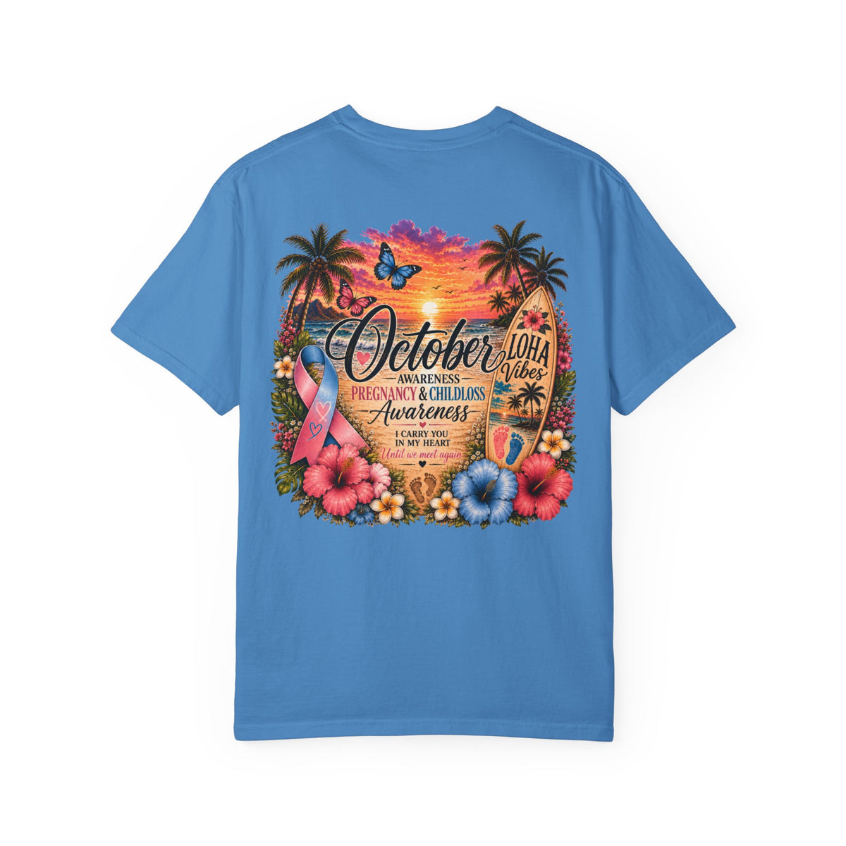 "Mama" to an Angel in Heaven T-Shirt — October Pregnancy & Childloss Awareness Sunset Floral Backprint