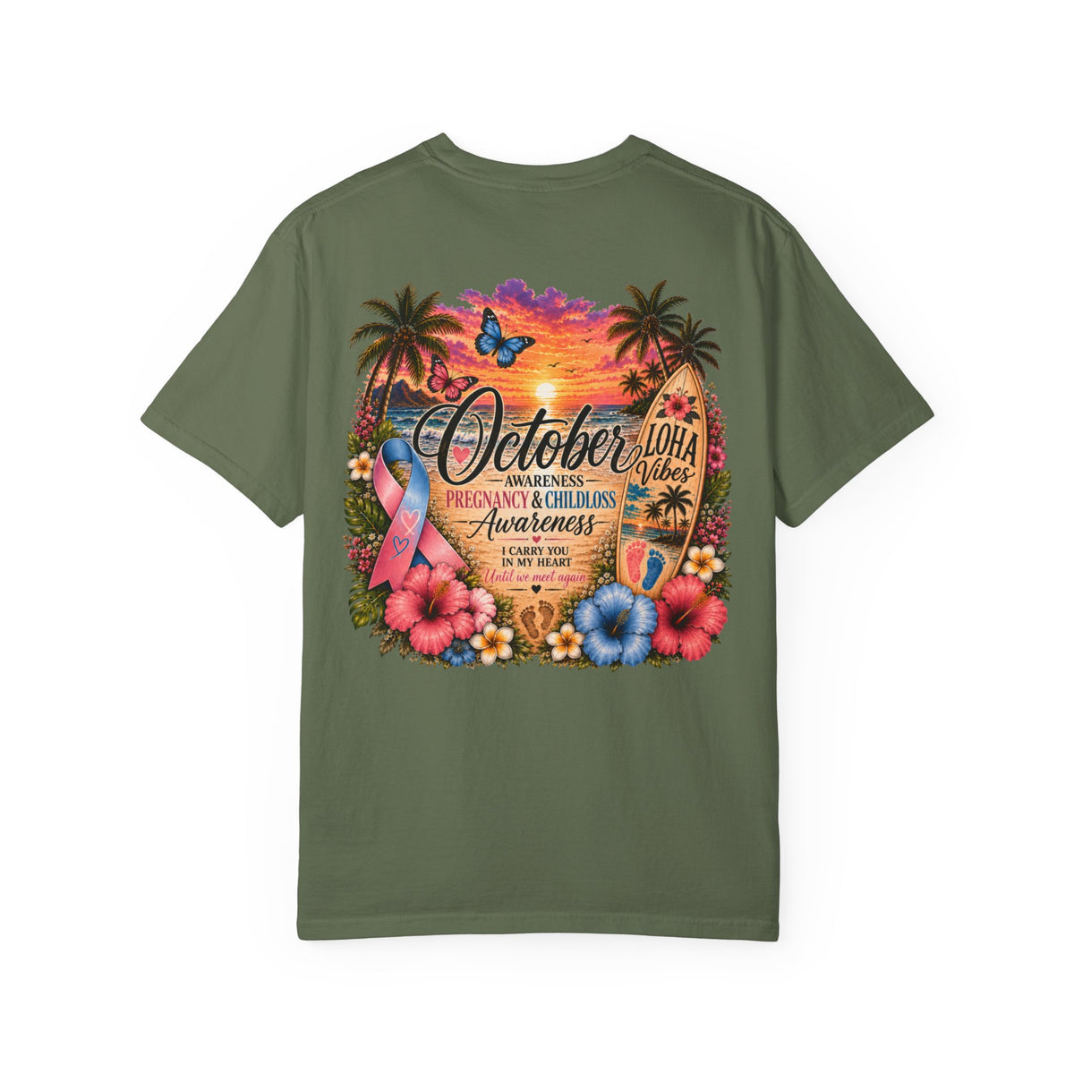 "Mama" to an Angel in Heaven T-Shirt — October Pregnancy & Childloss Awareness Sunset Floral Backprint