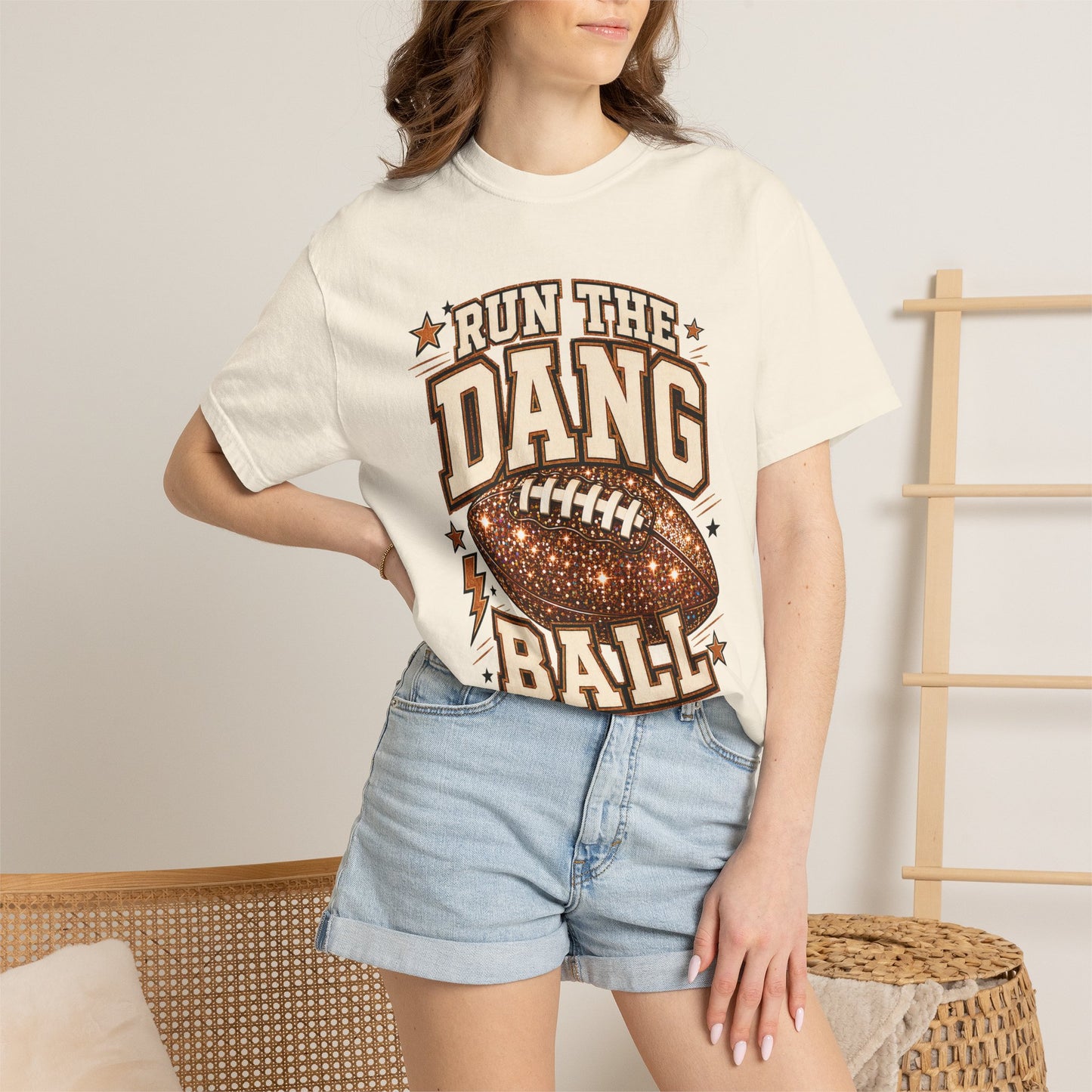 Run the Dang Ball Football T-Shirt — Retro Glitter Football Graphic Tee