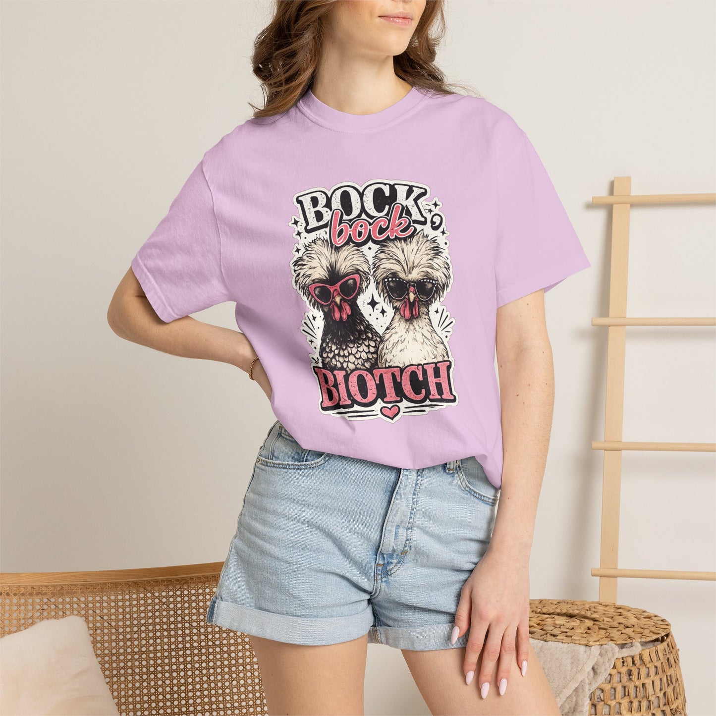 Bock Bock Biotch T-shirt | Silkie Chickens Illustration, Funny Poultry Graphic